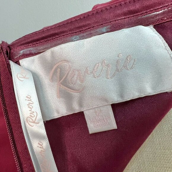 Reverie Burgundy Halter Maxi Dress Size 12 Double Tier Ruffle Overlay Open Back - Picture 7 of 10